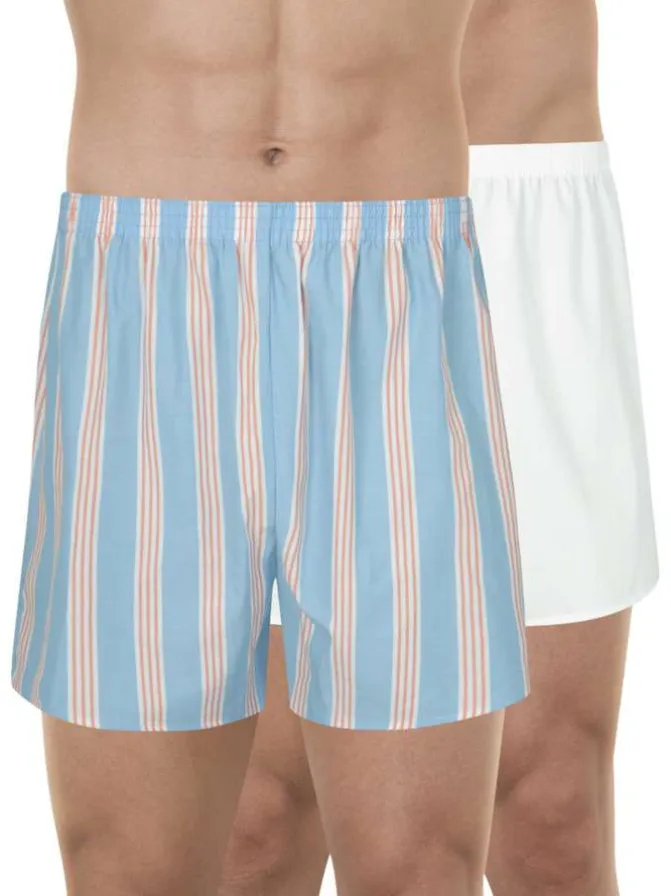 Lot de 2 boxers longs en coton multicolores unis avec une taille élastiquée