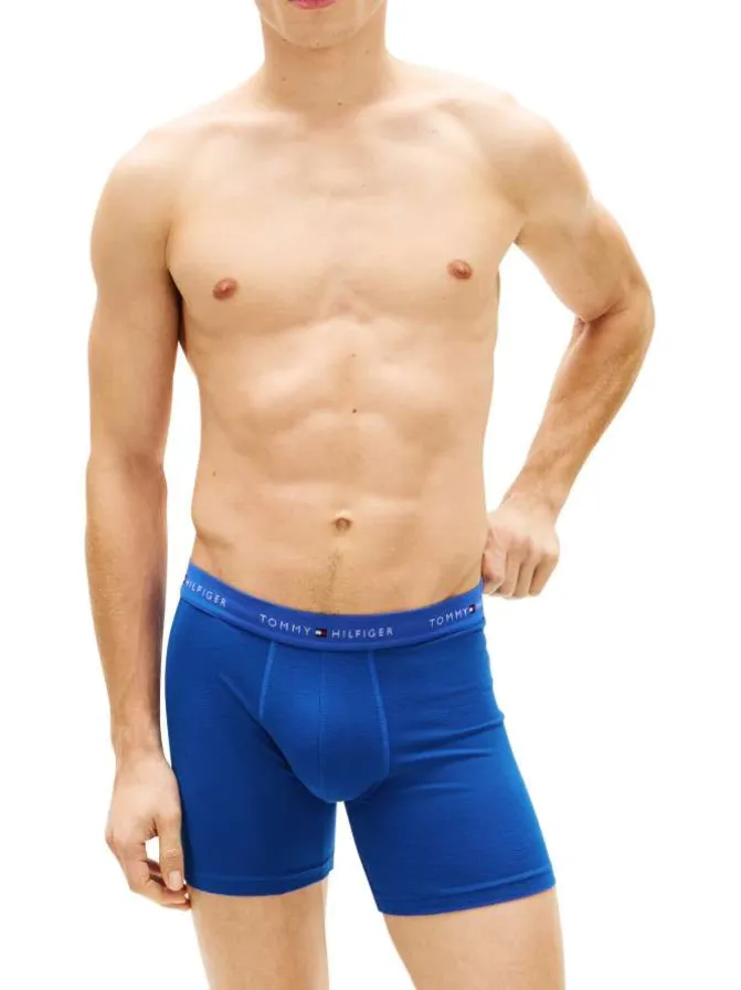 Lot de 3 boxers longs en coton multicolores unis pourvus d'une taille élastiquée