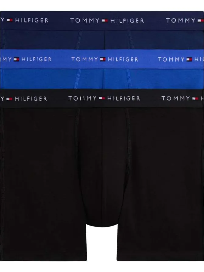 Lot de 3 boxers longs en coton multicolores unis pourvus d'une taille élastiquée