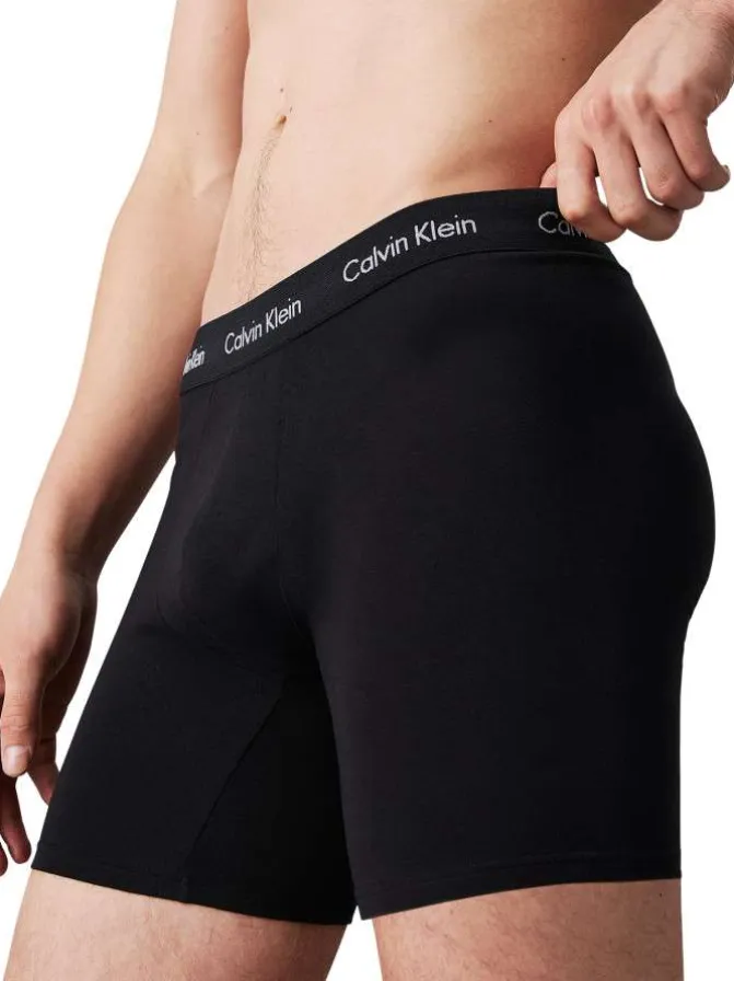 Lot de 3 Boxers longs en coton noirs unis avec tailles élastiquées colorées