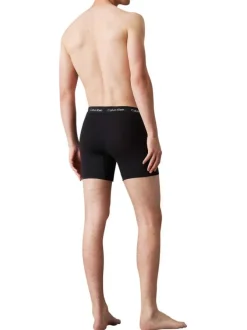 Lot de 3 Boxers longs en coton noirs unis avec tailles élastiquées colorées