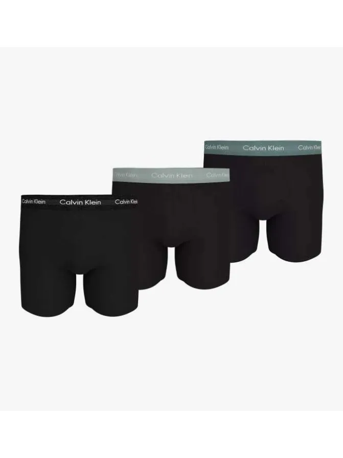Lot de 3 Boxers longs en coton noirs unis avec tailles élastiquées colorées