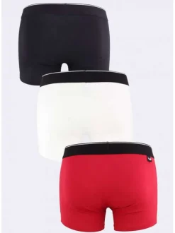 Lot de 3 Boxers multicolores en coton unis avec taille élastiquées noires et marque