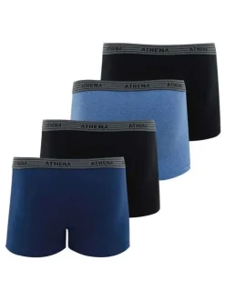 Lot de 4 boxers multicolores en coton unis avec tailles élastiquées grises et marque