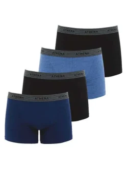 Lot de 4 boxers multicolores en coton unis avec tailles élastiquées grises et marque