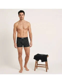 Lot de 3 boxers noir en coton unis et à imprimé avec une taille élastiquée