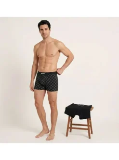 Lot de 3 boxers noir en coton unis et à imprimé avec une taille élastiquée