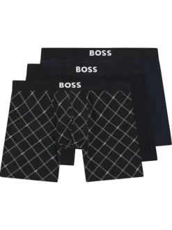 Lot de 3 boxers noir en coton unis et à imprimé avec une taille élastiquée
