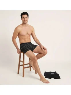 Lot de 3 boxers noir en coton unis et à imprimé avec une taille élastiquée
