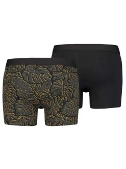 Lot de 2 boxers noir pour homme à motifs feuilles tropical en coton