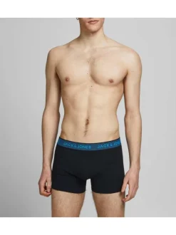 Lot de 3 Boxers noirs en coton unis avec ceinture rouge, bleue ou grise