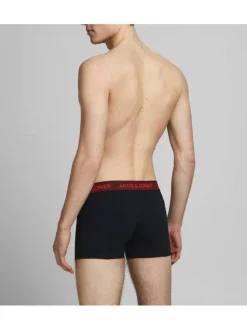 Lot de 3 Boxers noirs en coton unis avec ceinture rouge, bleue ou grise