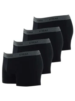 Lot de 4 boxers noirs en coton unis avec taille élastiquée grise
