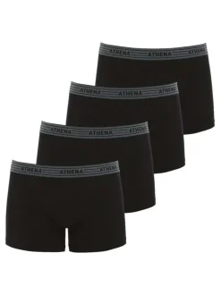 Lot de 4 boxers noirs en coton unis avec taille élastiquée grise