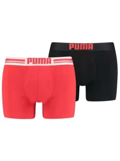 Lot de 2 boxers rouge et noir uni en coton avec tailles élastiquées et marque rouge