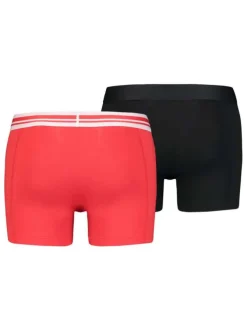 Lot de 2 boxers rouge et noir uni en coton avec tailles élastiquées et marque rouge