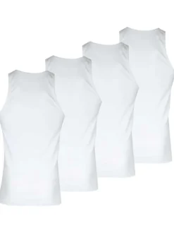 Lot de 4 débardeurs en coton blancs unis avec un col rond et près du corps