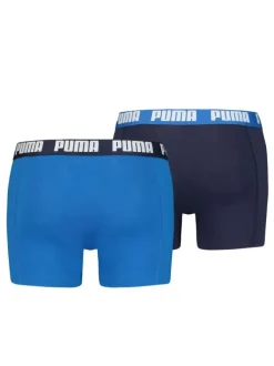 Lot de deux boxers bleus unis avec tailles élastiquées marine et marque blanche