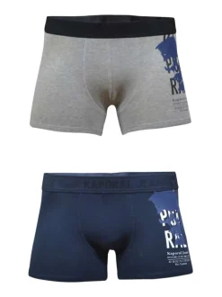Lot de deux boxers classiques en coton biologique mélangé uni gris et marine à ceinture élastiquée