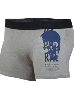 Lot de deux boxers classiques en coton biologique mélangé uni gris et marine à ceinture élastiquée