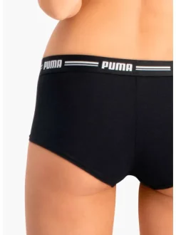 Lot de deux shorty noirs unis à bande élastiquée brodée à la taille