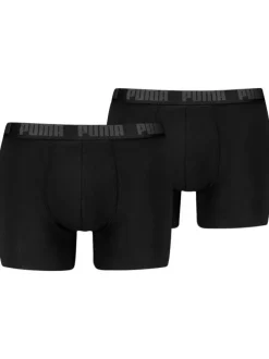 Lot de 2 en coton boxers de couleur noir unis avec nom de la marque sur l'élastique