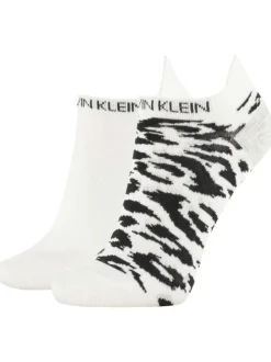 Lot de 2 paires de chaussettes basses blanches imprimées léopard et uni