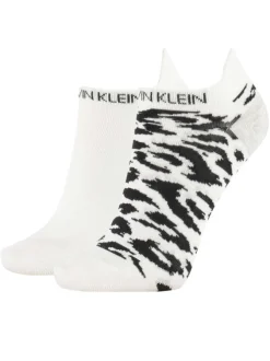 Lot de 2 paires de chaussettes basses blanches imprimées léopard et uni