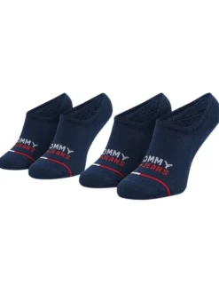 Lot de 2 paires de chaussettes basses en coton biologique marine unies avec logo à l'avant