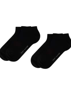 Lot de 2 paires de chaussettes basses en coton mélangé noires unies coupe courte