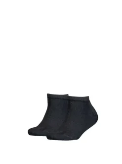 Lot de 2 paires de chaussettes basses en coton mélangé noires unies logo imprimé à l'arrière