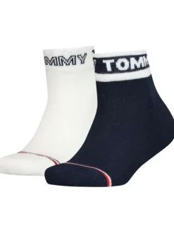 Lot de 2 paires de chaussettes basses marine et blanc unies avec logo de la marque imprimé à l'arrière