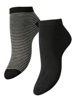 Lot de 2 paires de chaussettes basses noires unies et rayées grises