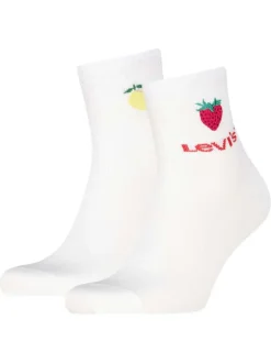 Lot de 2 paires de chaussettes en coton mélangé blanches ornées de fruits