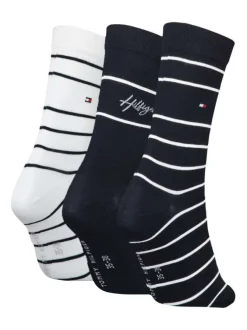 Lot de 3 paires de chaussettes en coton mélangé marine et blanches à rayures