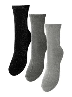 Lot de 3 paires de chaussettes grises en lurex argenté et à coupe haute