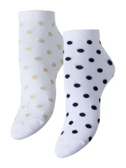 Lot de 2 paires de chaussettes hautes blanches à pois dorés et noirs