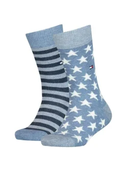 Lot de 2 paires de chaussettes hautes bleues marine en coton mélangé rayées et motif étoiles