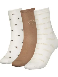 Lot de 3 paires de chaussettes hautes écrues avec monogramme imprimé