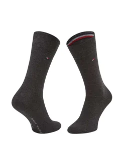 Lot de 2 paires de chaussettes hautes en coton mélangé anthracite unies avec une coupe haute et des rayures