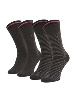 Lot de 2 paires de chaussettes hautes en coton mélangé anthracite unies avec une coupe haute et des rayures