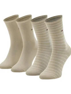 Lot de 2 paires de chaussettes hautes en coton mélangé beiges rayées