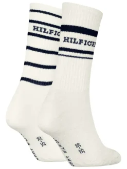 Lot de 2 paires de chaussettes hautes en coton mélangé blanches rayées