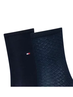 Lot de 2 paires de chaussettes hautes en coton mélangé couleur marine unies