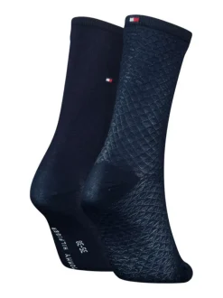 Lot de 2 paires de chaussettes hautes en coton mélangé couleur marine unies