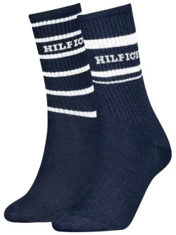 Lot de 2 paires de chaussettes hautes en coton mélangé marine rayées