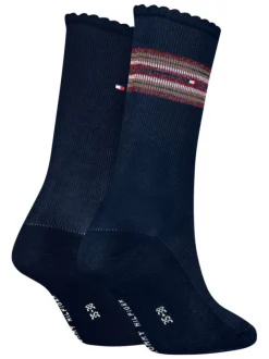 Lot de 2 paires de chaussettes hautes en coton mélangé marine unies avec logo