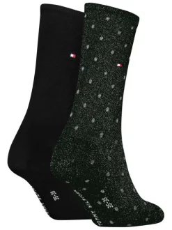 Lot de 2 paires de chaussettes hautes en coton mélangé noires avec logos brodés