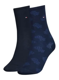 Lot de 2 paires de chaussettes hautes marine unies avec une coupe haute et initiales imprimées