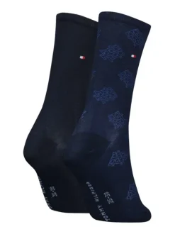 Lot de 2 paires de chaussettes hautes marine unies avec une coupe haute et initiales imprimées